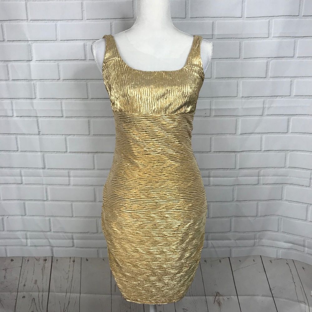 Va Va Voom Metallic Dress Gold Sheath Sleeveless